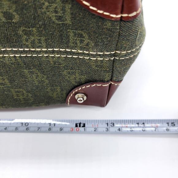 Dooney & Bourke Green Signature Logo Canvas Leather Double Pocket Tote Bag Purse - Picture 9 of 14